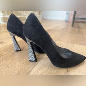 Nine West Trendz Black Suede Rhinestone Heels